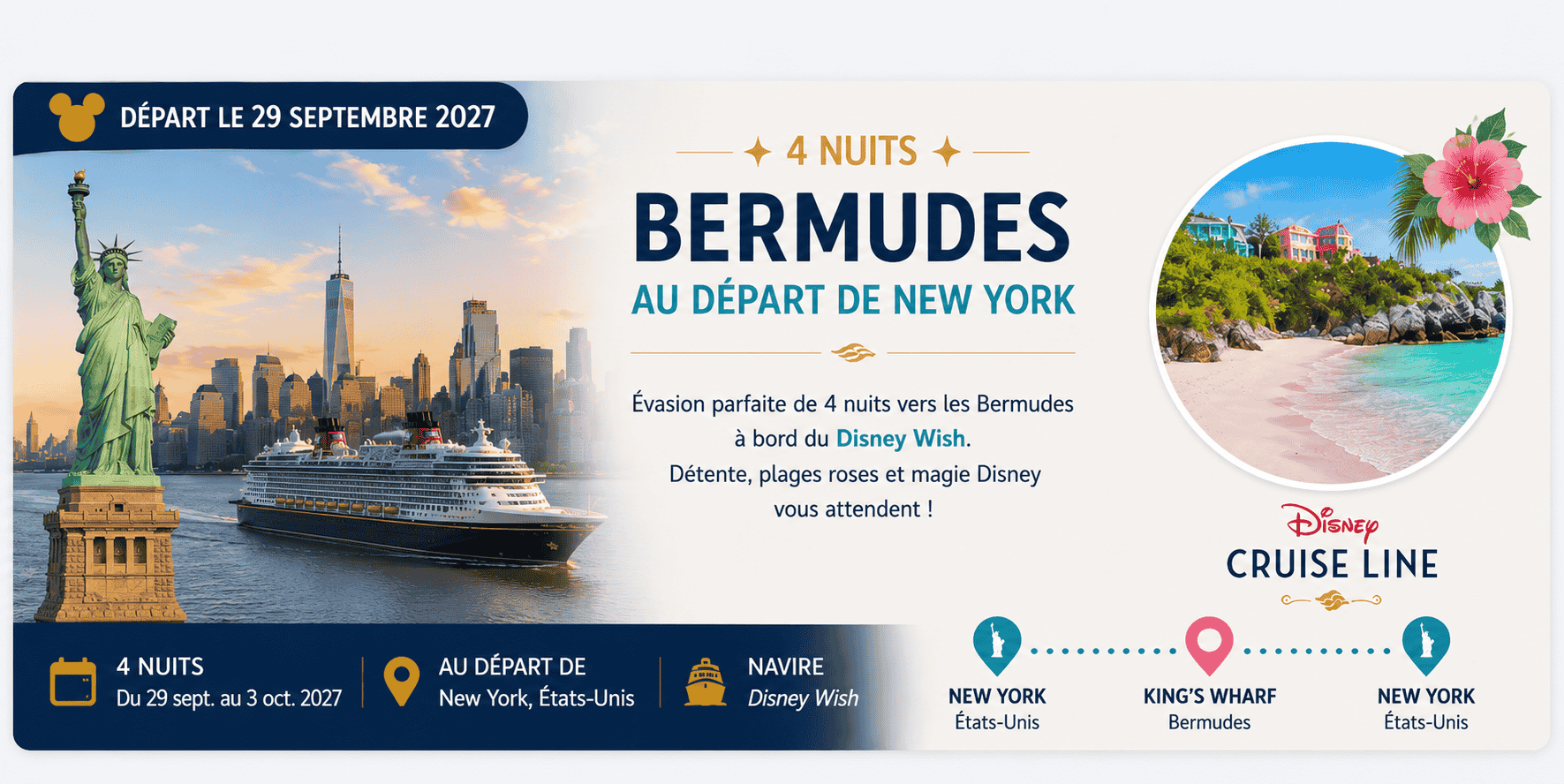 Croisières Disney New York – 4 nuits aux Bermudes – 29 septembre 2027