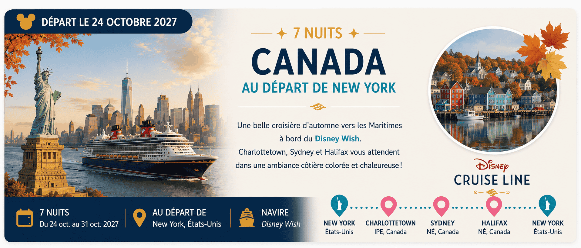 Croisières Disney New York – 7 nuits au Canada – 24 octobre 2027